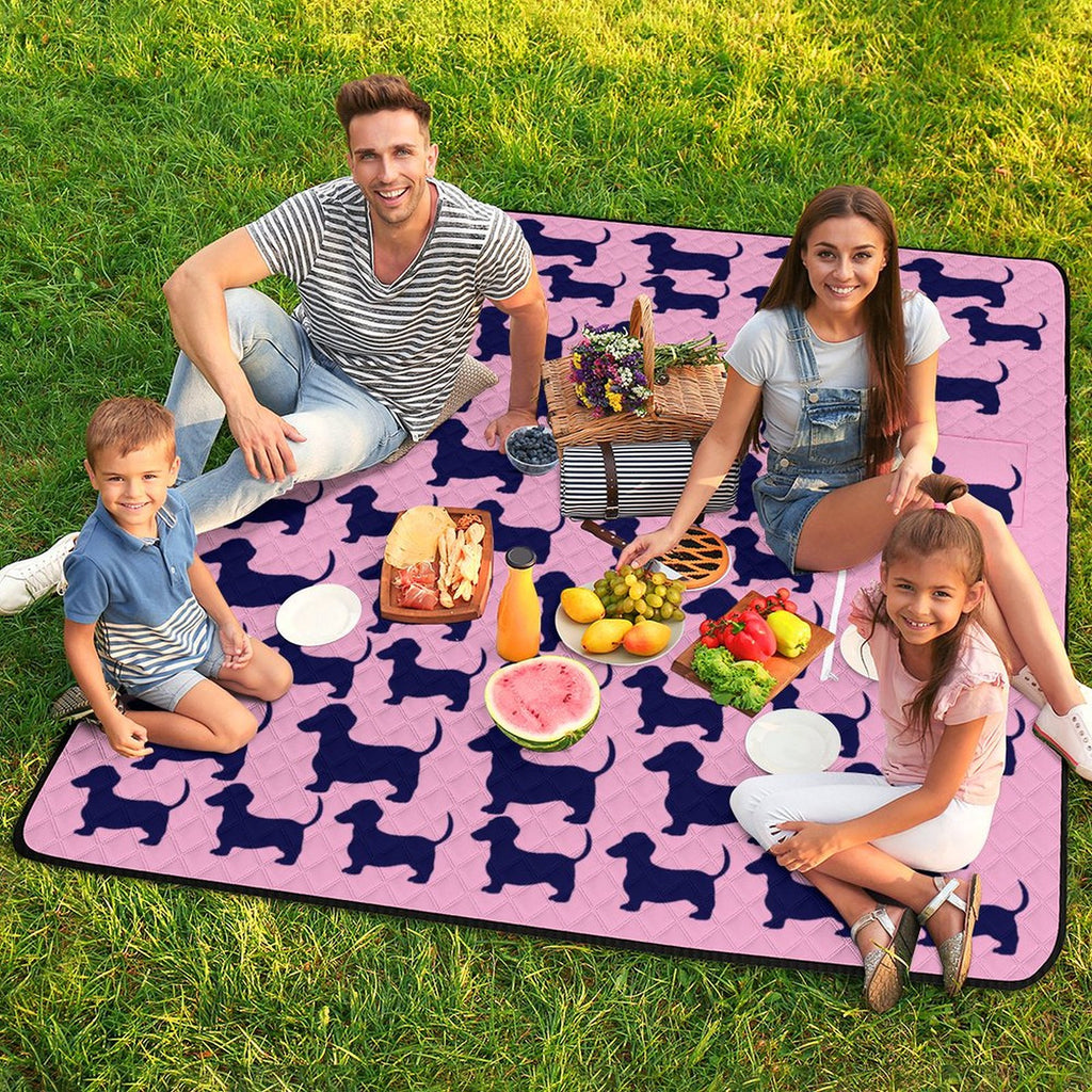Dachshund Pink/Navy Massive 2M x 2M Zip Up Picnic Rug