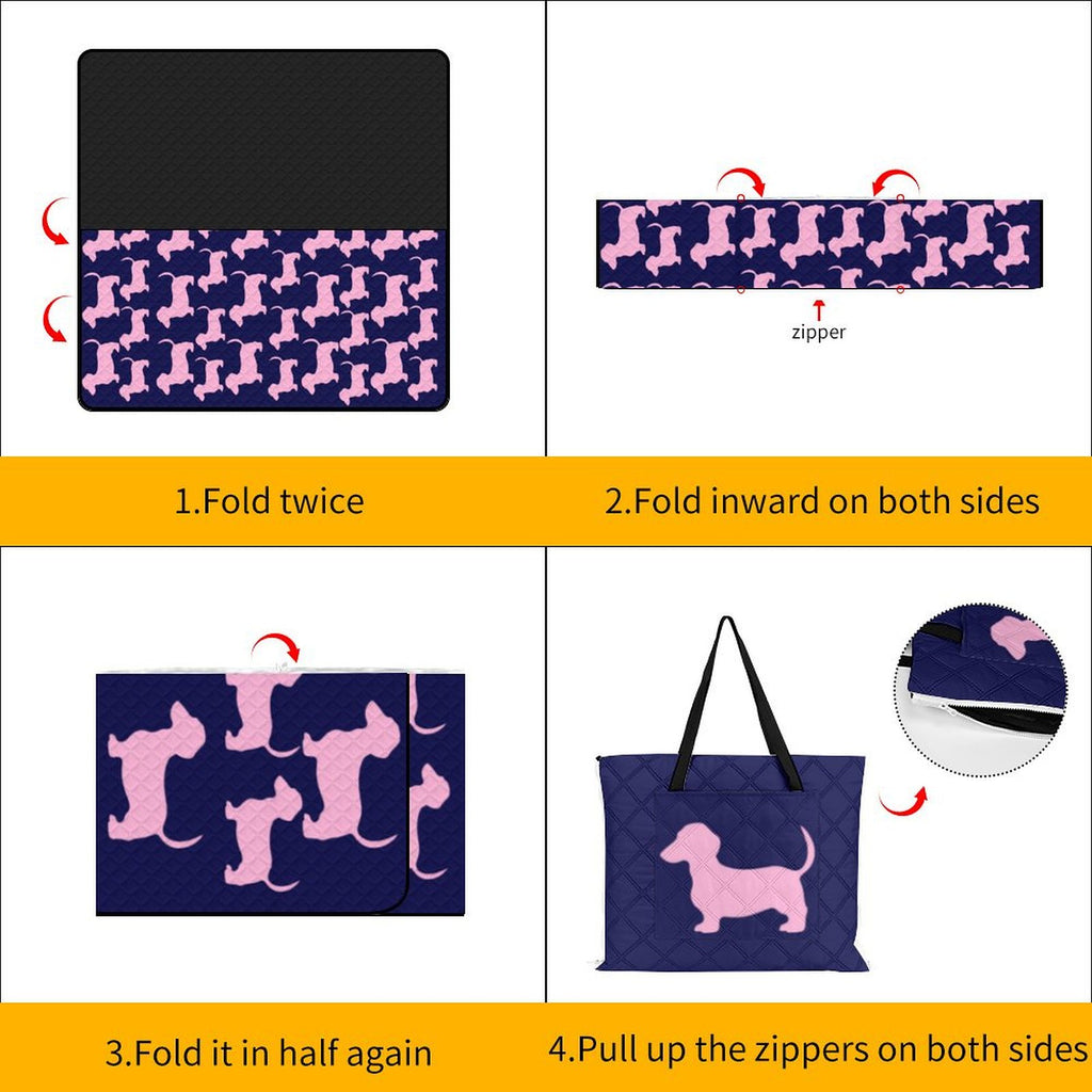 Dachshund Navy/Pink Massive 2M x 2M Zip Up Picnic Rug