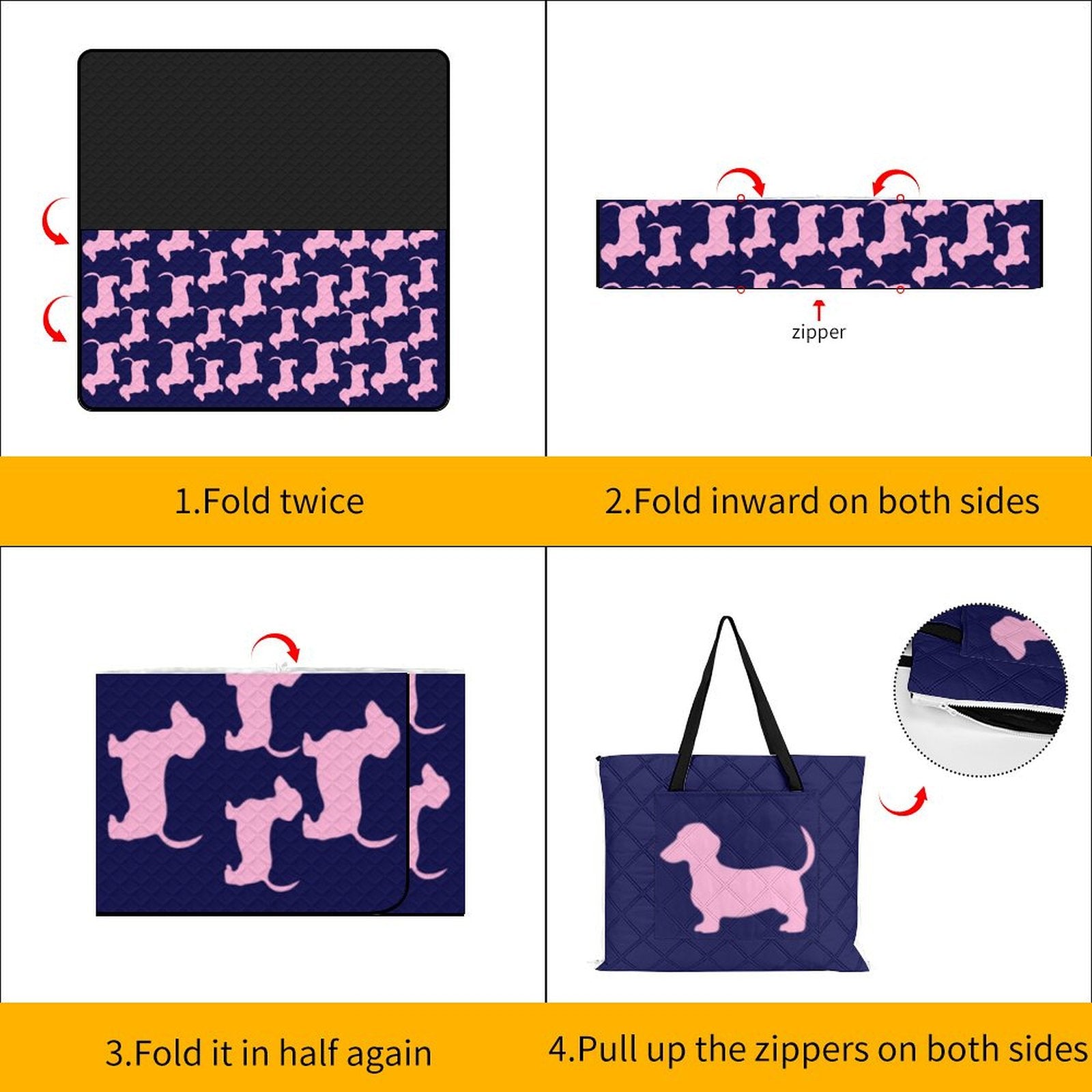 Dachshund Navy/Pink Massive 2M x 2M Zip Up Picnic Rug