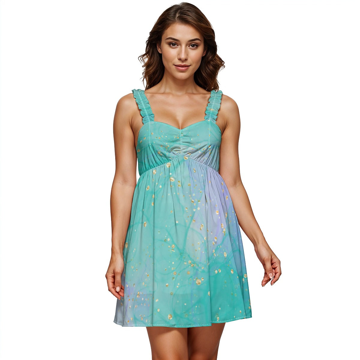 Crystal Chiffon Ruffle Strap Dress