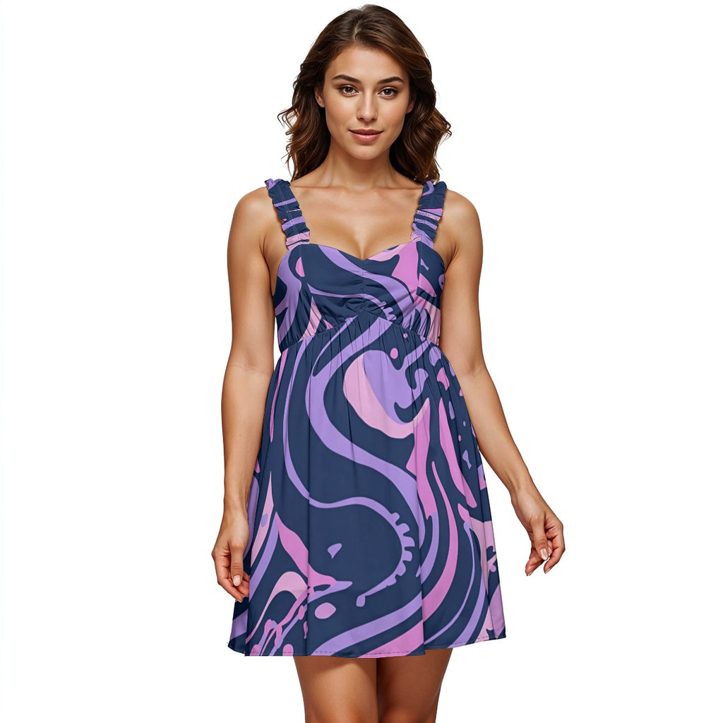 Sweet Amethyst Chiffon Ruffle Strap Dress