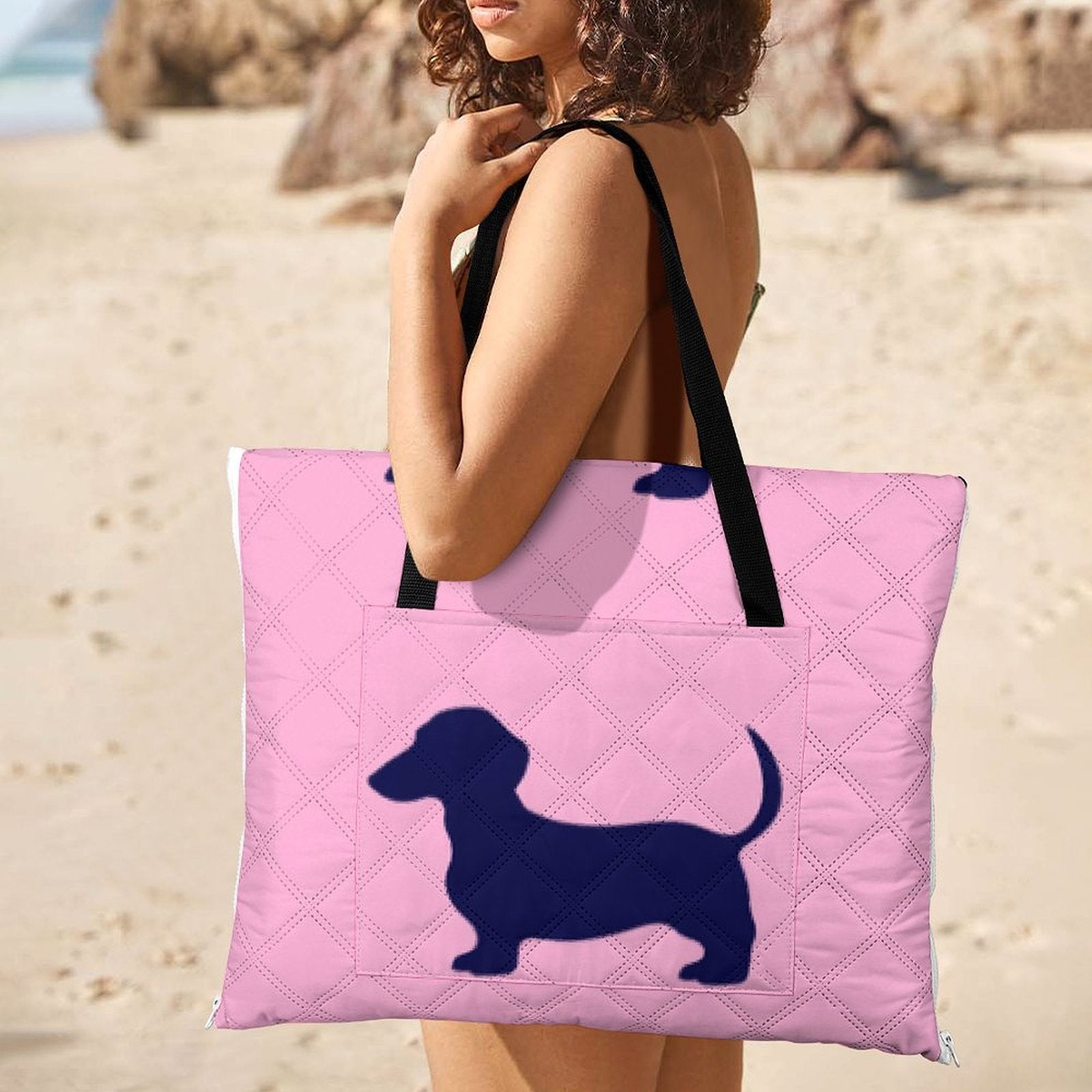 Dachshund Pink/Navy Massive 2M x 2M Zip Up Picnic Rug