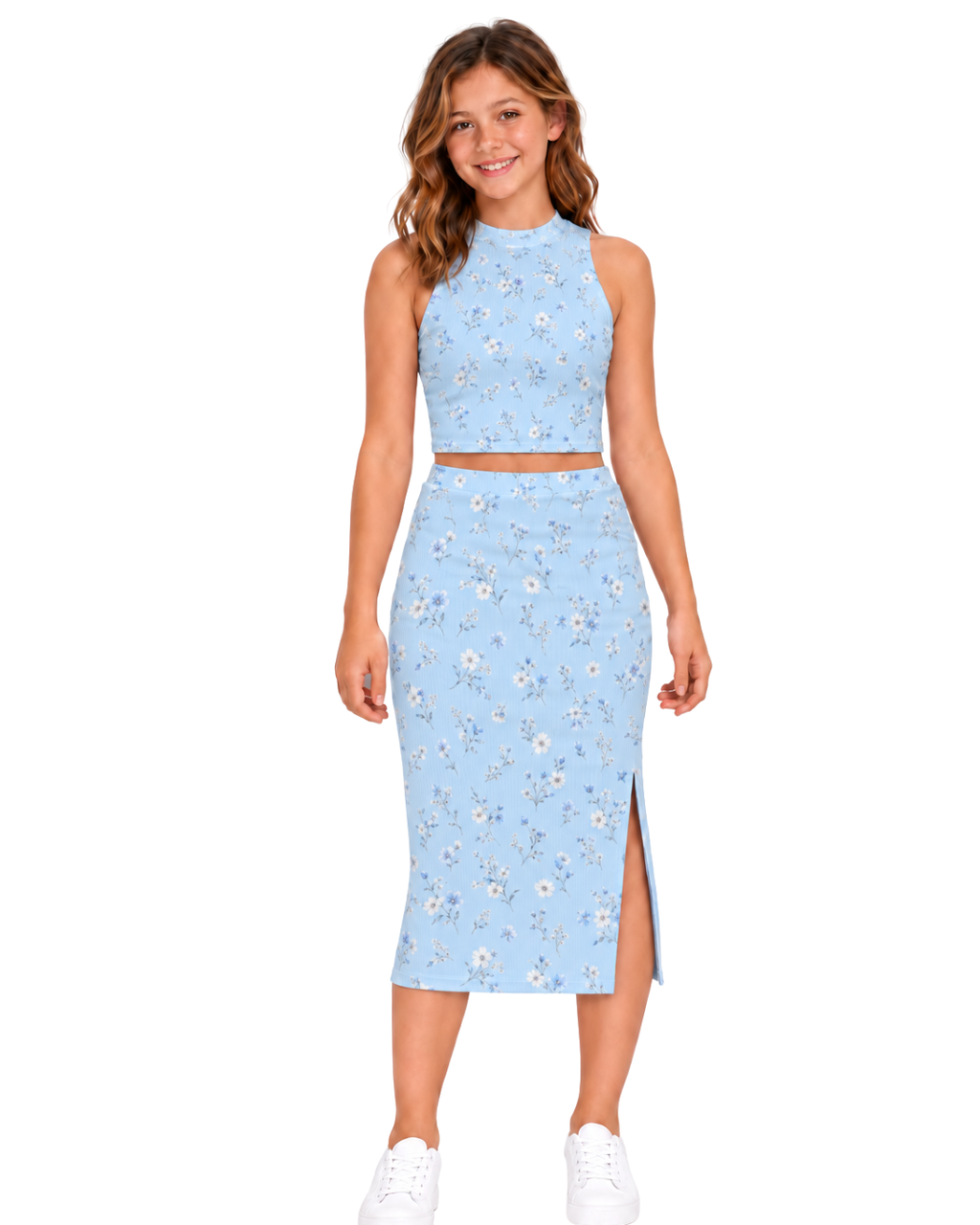 Beth Blue Floral Top & Skirt Set for Tween Girls | Sutton Sisters Australia