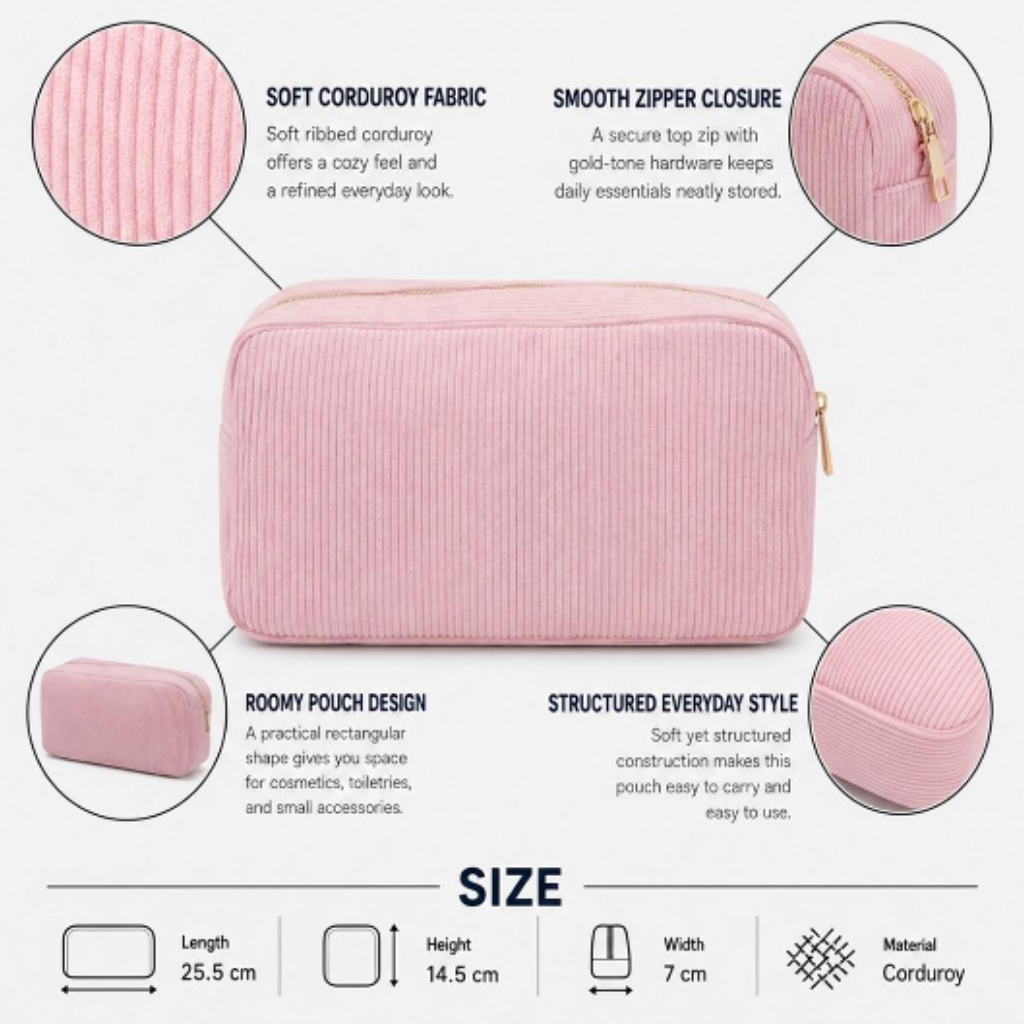 Corduroy Personalised Embroidered Make Up Bag | Sutton Sisters Australia