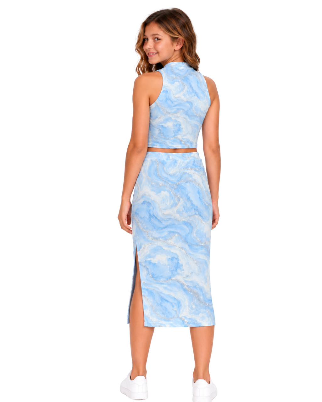 Skyla Blue Swirl Top & Skirt Set for Tween Girls | Sutton Sisters Australia
