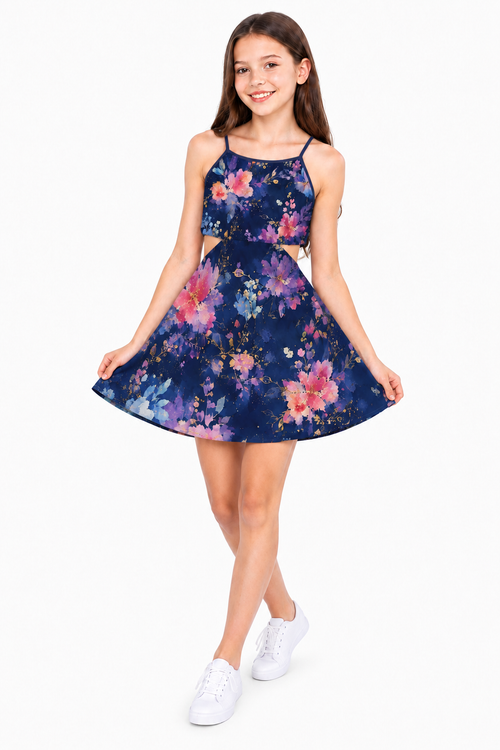 Belle Navy Floral Two Piece Party Effect Dress for Tween Girls | Sutton Sisters Australia