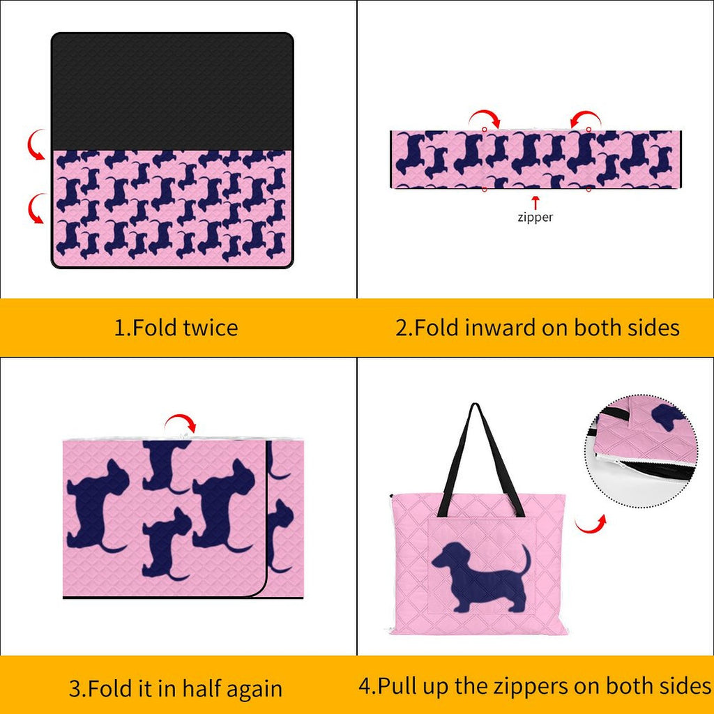 Dachshund Pink/Navy Massive 2M x 2M Zip Up Picnic Rug